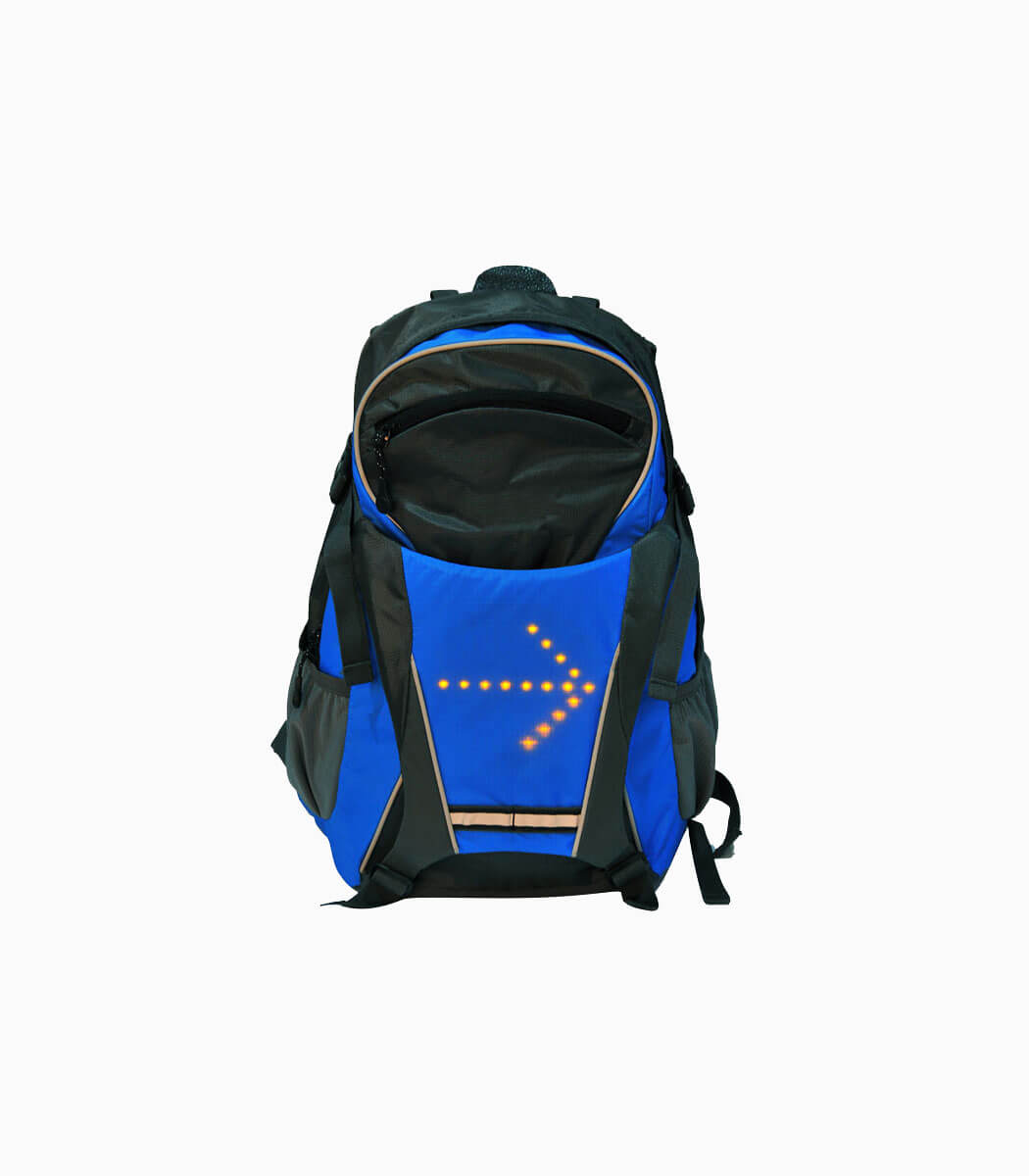 LIGHT ARMOR BP+ (BLUE) cycling backpack with signal lights front with turn right indicator
