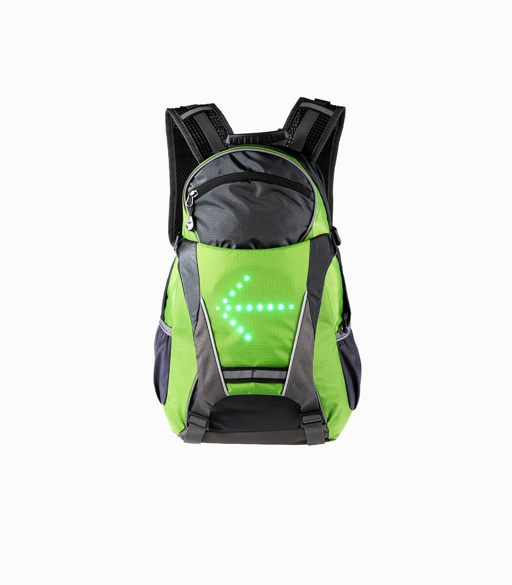 LIGHT ARMOR BP+ (LIME) cycling backpack with signal lights front with turn left indicator