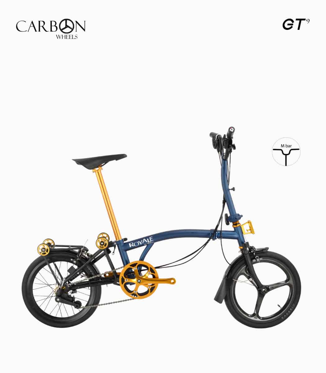 ROYALE CARBON GT M9 (NAVY BLUE) foldable bicycle M bar with gold components right V1