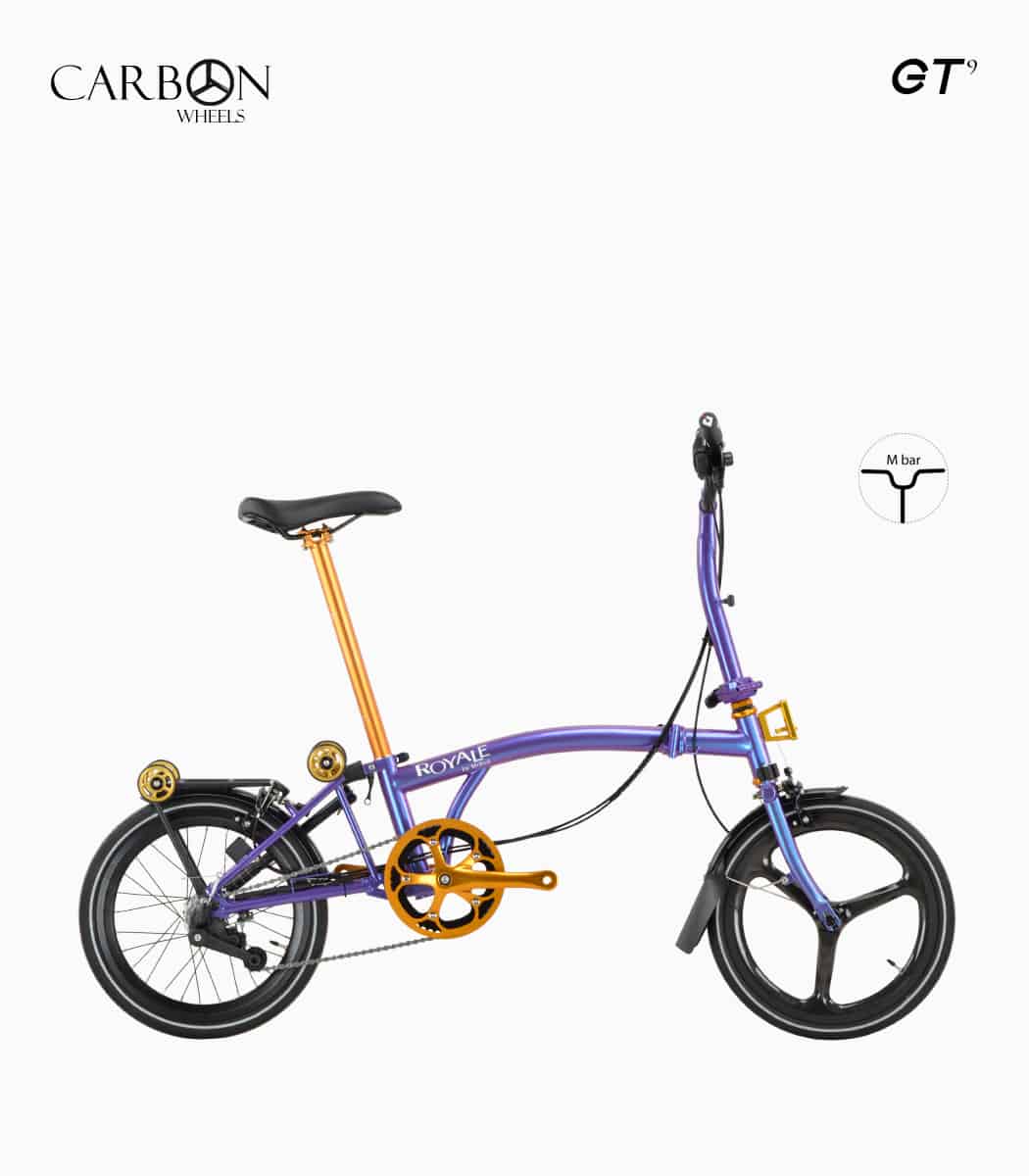 ROYALE CARBON GT M9 (METALLIC PURPLE) foldable bicycle M bar with gold components right