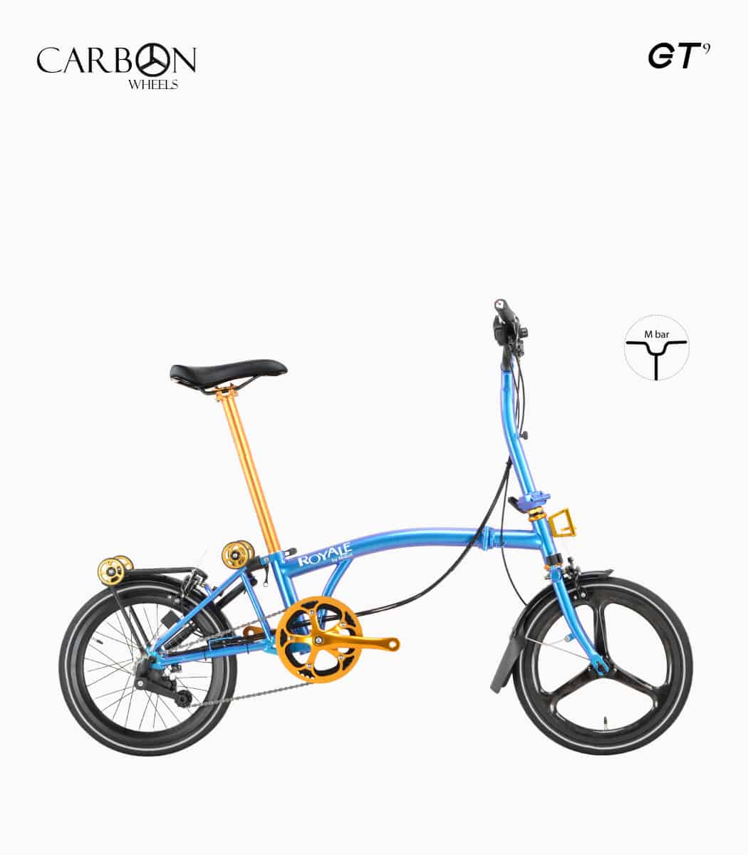 ROYALE CARBON GT M9 (NEPTUNE BLUE) foldable bicycle M bar with gold components right