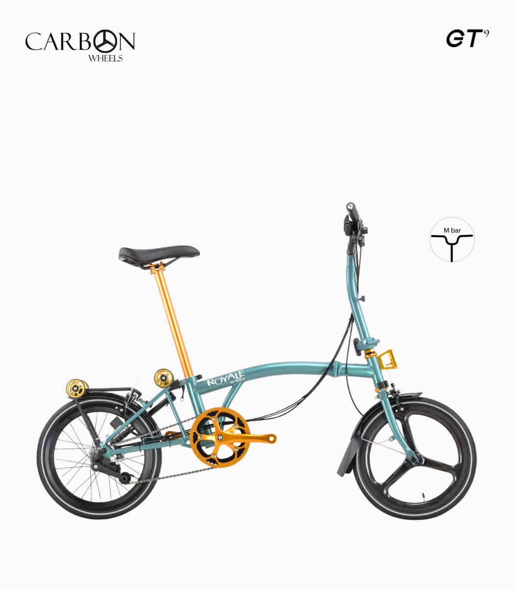 ROYALE CARBON GT M9 (TEAL) foldable bicycle M bar with gold components right V1