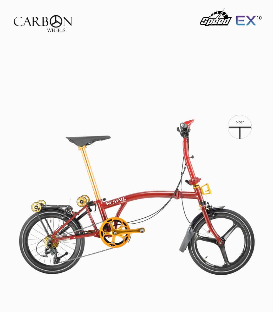 MOBOT ROYALE CARBON EX S10 (SOLAR RED) foldable bicycle speedometer edition with reflective tyres right