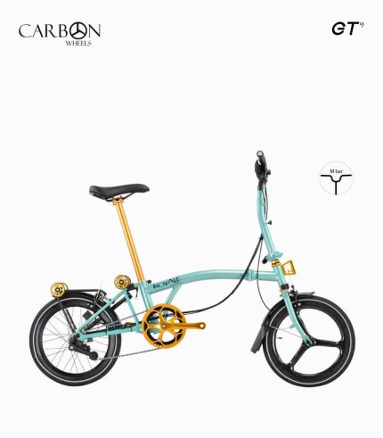 ROYALE CARBON GT M9 OCEAN BREEZE MINT foldable bicycle M bar with gold components right 430x491 - CEE 2023