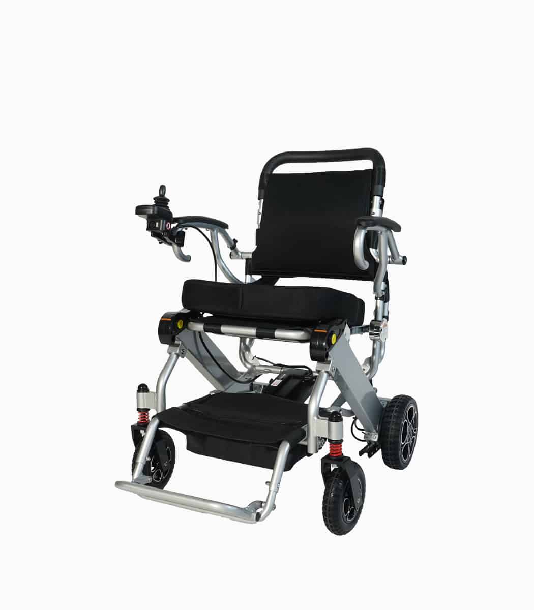 MWheel LX (Grey) motorised electric wheelchair angled left V1